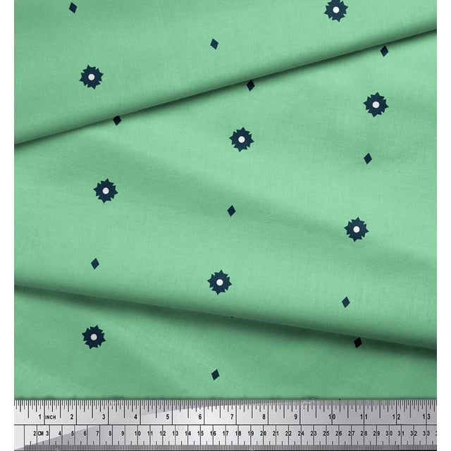 Soimoi Green Silk Fabric Butidar Jamdani Printed Fabric 1 Yard 42 Inch Wide