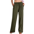 thumbnail image 1 of DPTALR Women Casual Solid Cotton Linen Drawstring Elastic Waist Long Wide Leg Pants, 1 of 7