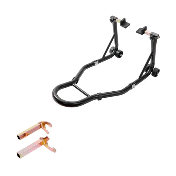 Heavy-Duty Motorcycle Rear Paddock Stand Lift, 450 lb Capacity, Adjustable U & L Forks for Swingarm Spools, Steel Frame, Non-Slip Support & Casters - Rear bracket | Black | 1 piece