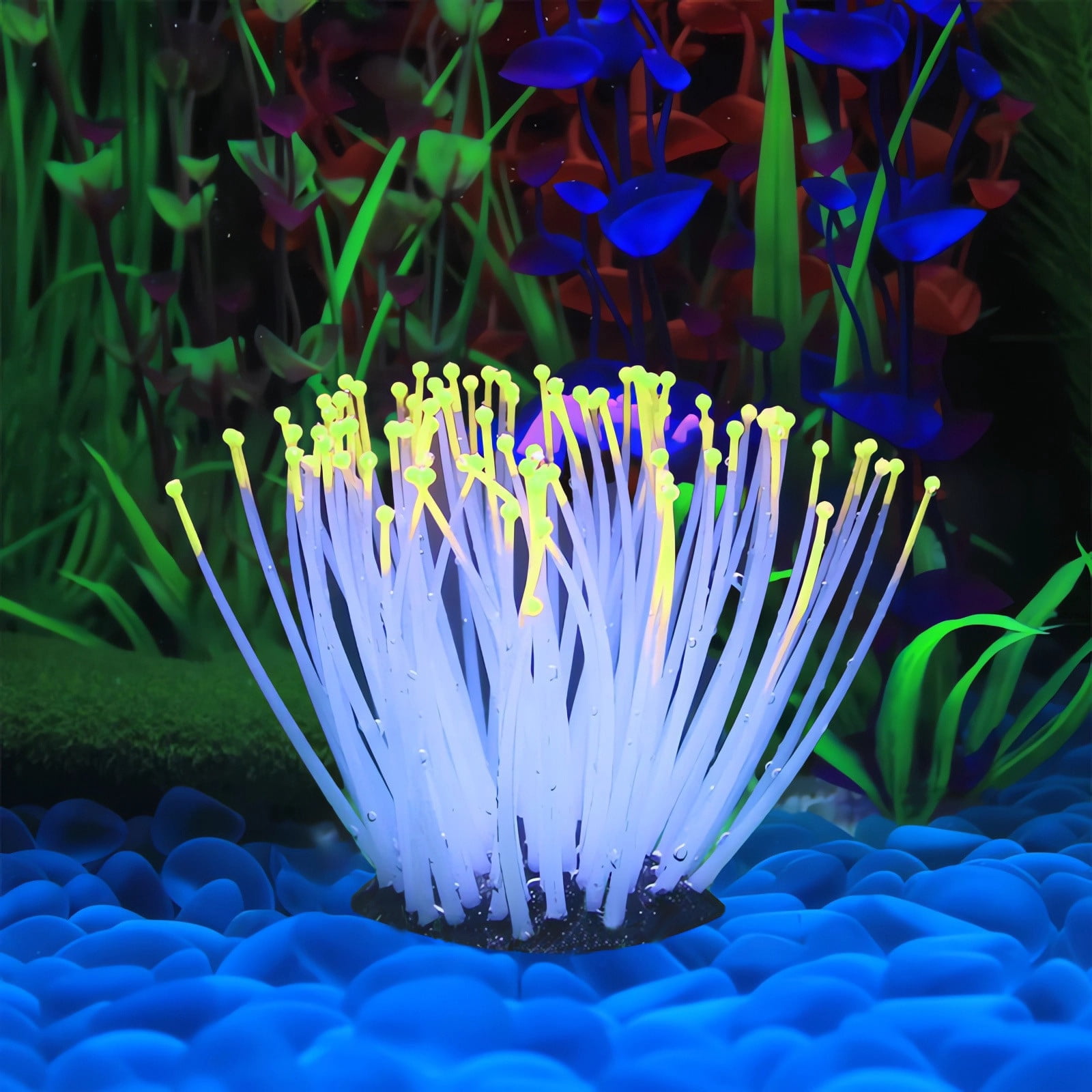 Usloyux Luminous Anemone Aquarium Decoration, Glow In The Dark Fish Tank Ornament, Realistic Silicone Anemone For Saltwater Freshwater Tank, Underwater Scenery For Aquarium Decor, Coral Reef Tank