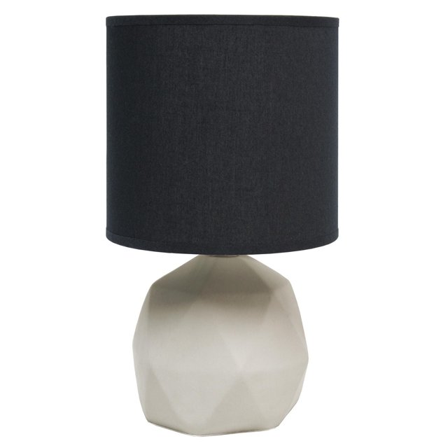 Simple Designs Lampe en Béton Géométrique avec base en Béton Gris Pâle à Facettes et Abat-Jour Cylindrique en Tissu Noir, Idéale pour l'Éclairage de table Moderne dans les Salons, les Chambres Ou les Bureaux, et Adaptée à un Éclairage Ambiant Subtil.