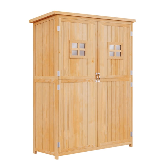 Outsunny 4'x1.5' Wooden Garden Storage Shed w/ Windows, Nature Wood