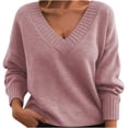 thumbnail image 1 of Timegard Hauts pour Femmes Col en V Profond Manches Longues Ample Confortable Chandail à Enfiler Automne Hiver Décontracté Hauts Chandail, 1 of 3
