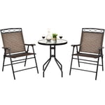 Gymax 3PCS Bistro Set Conversation Set Pub Patio Outdoor w/ Folding Chairs Table