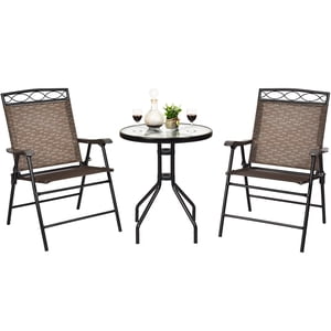 Gymax 3PCS Bistro Set Conversation Set Pub Patio Outdoor w/ Folding Chairs Table