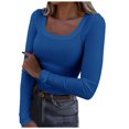 thumbnail image 1 of WEIYLL Tops Women U Neck Lace Long Sleeve Loose Solid Blue Top Sizes XXXL, 1 of 5