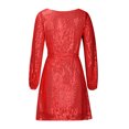 thumbnail image 4 of Robe à Manches Longues pour Femmes Mode pour Femmes Col Ras du Cou à Paillettes Robe Courte Unie à Manches Longues Robe de Soirée Robe Formelle, 4 of 8