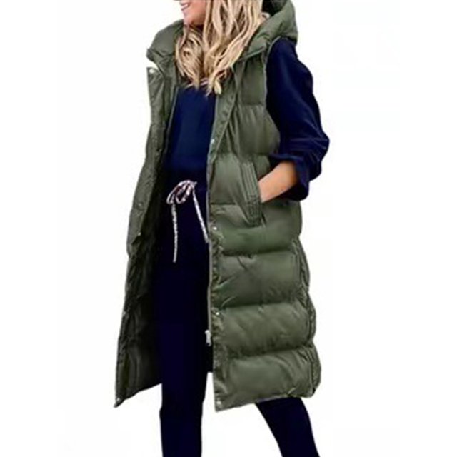 Innerwin Gilet Sans Manches à Capuche pour Femmes, Veste de Voyage Mi-Longue Vert Armée 4TG