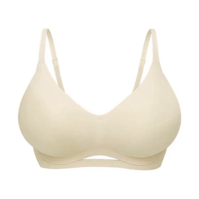 Virmaxy Womens Wireless Bra Solid Color Soft and Comfortable Gathered Large Bra Solid Color Soft and Comfortable Without Steel Rings Gathering To A Large Bra Beige-1 L
