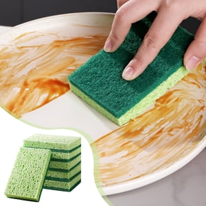 Meitianfacai 6-Pack Wood Pulp Sponge Set for Kitchen Cleaning - Double Sided Scrubber for Pots Pans and Dishes - Non-Scratch Eco-Friendly Sponges (Green)