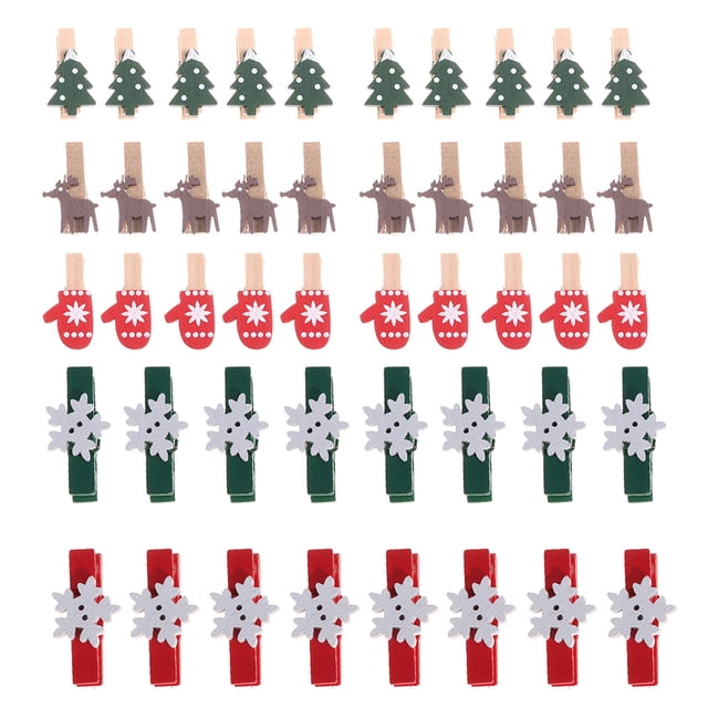 CIMAXIC christmas 100 Pcs Christmas Tree Deer Glove Pattern Wooden Clip Photo Clip,1.38"X0.28"X0.2"
