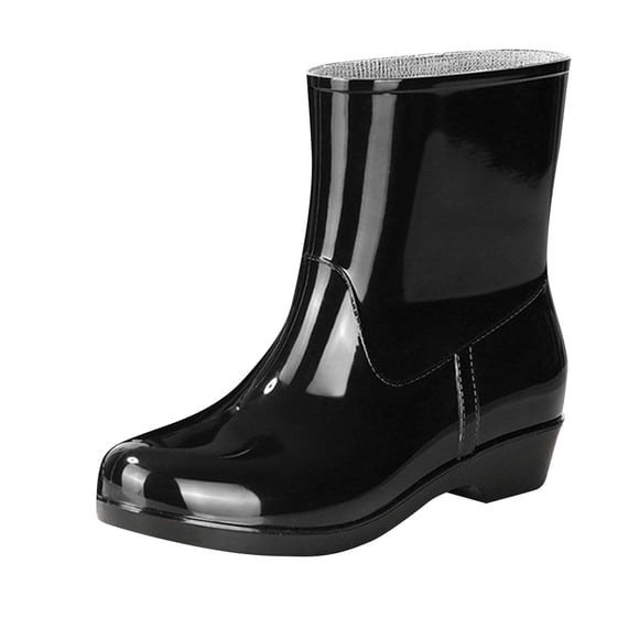GreatBaby Women's Mid-Calf Waterproof Rain Boots Glossy PVC Wellies with Non-Slip Sole Low Heel Casual Water Shoes for Spring Summer Work Outdoor Use