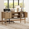 thumbnail image 2 of WAMPAT Farmhouse Desk, Executive Home Office Desk, Charging Station, Wood Computer Desk, 5 Drawers, File Cabinet Storage, Door, Open Shelf, Study and Work,Oak, 2 of 7