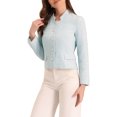 thumbnail image 4 of INSPIRE CHIC Women's Long Sleeve Plaid Tweed Blazer Button Down Work Short Jacket S Light Blue, 4 of 6