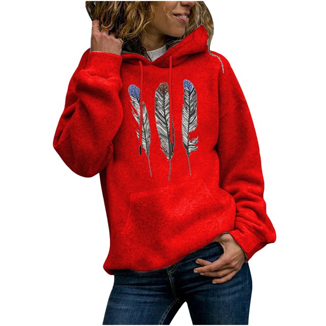 Rbaofujie Chandails à Capuchon pour Enfants Hiver Femmes Décontracté Manches Longues Hauts Dames Imprimé Chandail Molletonné Blouse Rouge Col Rond Chandail pour Femmes