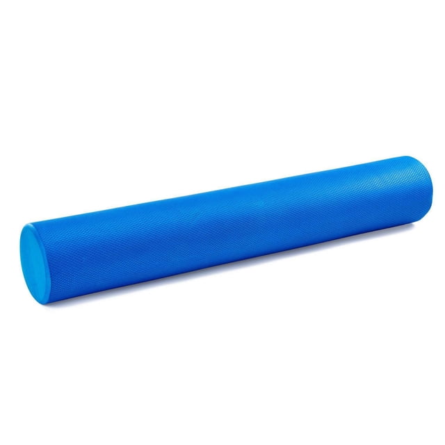 STOTT PILATES Foam Roller Soft (Blue), a 36-inch soft density foam roller with a textured, non-slip surface and rounded corners, designed for gentle muscle massage and fitness recovery exercises on a white background.