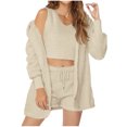 thumbnail image 1 of Ensemble de Pyjama 3 Pcs pour Femmes, Ensembles de Pyjama en Molleton Chaud, Tenues Duveteuses à Capuche, Hauts Courts Sans Manches, Shorts, Pyjamas, 1 of 7