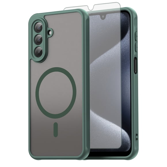 Asuwish Compatible with Samsung Galaxy A17 5G/4G Magnetic Phone Case Translucent Matte Anti-fingerprint Back Military Grade DropProof Shockproof Protective Cell Cover for A 17 G5 17A Women Men Green