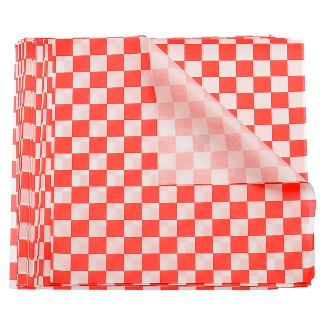 Uxcell 200Pcs Square Checkered Pattern Wax Paper Sheets 7" x 7" Red