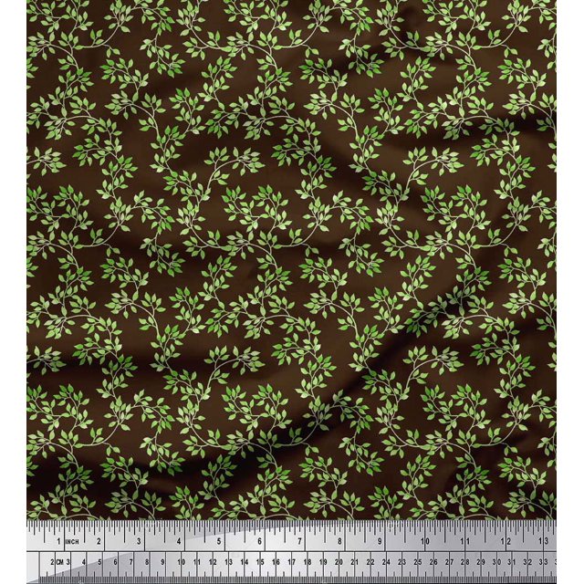 Soimoi Brown Georgette Viscose Fabric Leaf Print Sewing Fabric Yard 44 Inch Wide