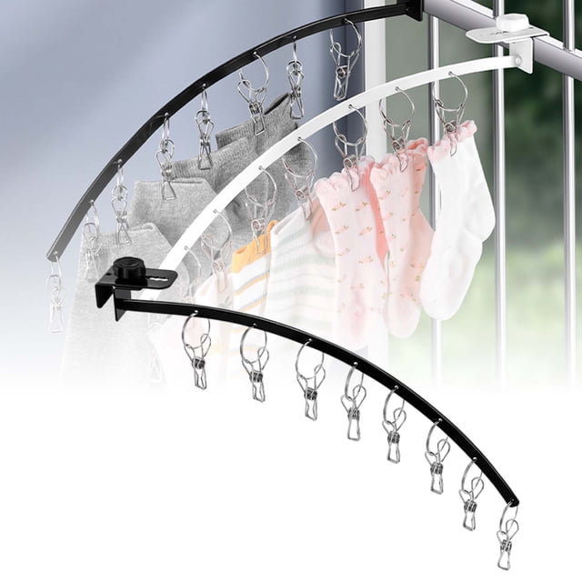 Functional Windproof Sock Clip Clothesline - Portable Folding Rack with 10 Clips for Versatile Use Ideal for Balcony Bathroom and Travel