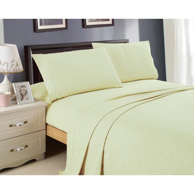Design Italien 1800 Series Confort Égyptien Super Doux Broderie Ensemble de Draps 3 Pcs (Simple, Vert)