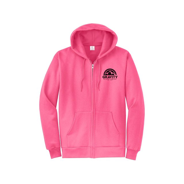 Gravity Outdoor Co. Zip-Up Hoodie - Neon Pink - Black Logo - Medium