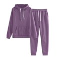 thumbnail image 1 of 2 Piece Sweatsuits for Womens Clearance Solid Color Pocket Drawstring Pullover Sweatpant Set Lounge Tracksuit Casual Plus Size Lightweight Loose Ladies Outfits Fall Winter 2023 Black L, 1 of 4