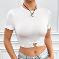 thumbnail image 2 of Yuyuzo Crop Tops pour les Femmes Col Rond Manches Courtes Sortir Tops Été Minces Ajustés T-Shirts Froncés, 2 of 5