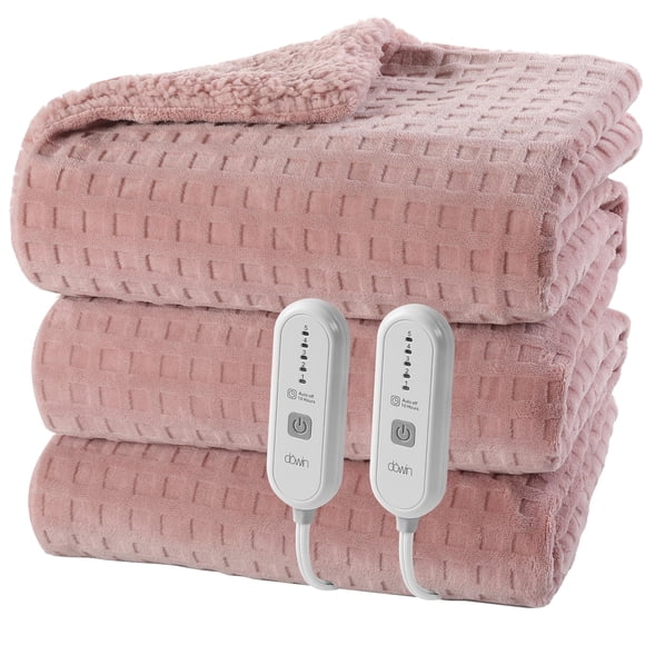 Dowin Waffle Heated Blanket Electric Queen 84"x90", Dual Control 5 Heat Levels 10H Auto Off, Machine Washable, Pink