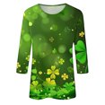 thumbnail image 5 of Diufon T-Shirts de la Saint-Patrick pour Femmes, Grande Taille, Imprimé Trèfle, Manches 3/4, Col Rond, 5 of 5