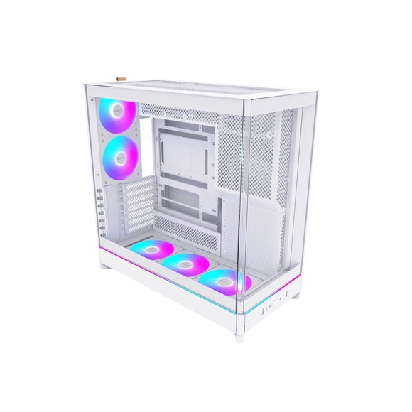 MONTECH HS02 PRO, ATX Mid-Tower PC Case, Gaming PC, High-Airflow, Reversible Layout, Sturdy Curved Tempered Glass Front Panel, 5x ARGB PWM Fan Pre-Installed, Sink-in Design, Toolless Panels, White, US