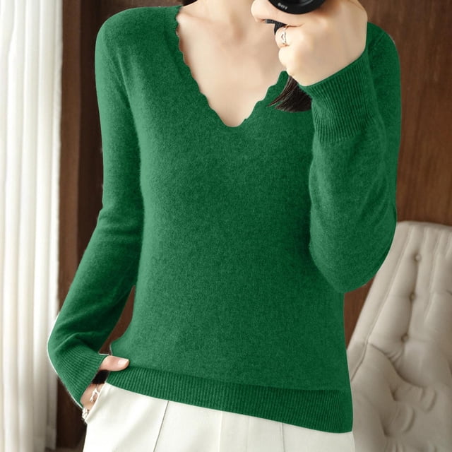 EGNMCR Chandail à Col Rond Mode Femme Décontracté Col Semi-Montant Couleur Unie Ample Base Tricoté Chandail Femme Blouse Polyester