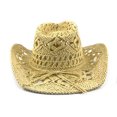 thumbnail image 3 of Simplicité Nouveau Style Western Chapeau de Paille Cowboy Classique Percé, 3 of 5