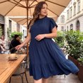 thumbnail image 2 of Agnes Orinda Robe Grande Taille pour Femmes Dos Noué Manches Pétales Col Montant Ourlet à Volants Robe Midi Évasée 4X Bleu Marine, 2 of 8