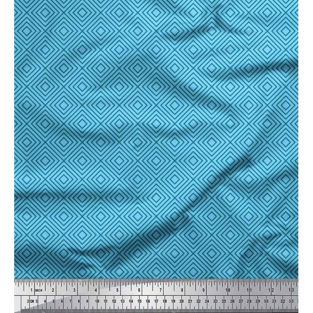 Soimoi Blue polyester Crepe Fabric Diamond Geometric Decor Fabric Printed Yard 52 Inch Wide
