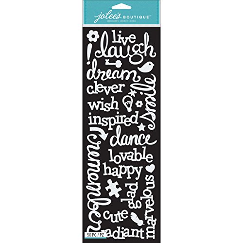 Jolees Boutique Stickers, Laugh and Love White Glitter Words