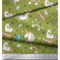 thumbnail image 3 of Soimoi Green Rayon Crepe Fabric Unicorn & Rainbow Nature Print Fabric by Yard 46 Inch Wide, 3 of 5