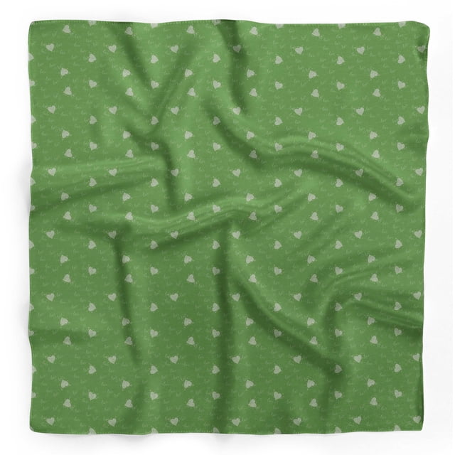 Bimba Green Heart & Love Text Printed Pure Silk Scarf Neck Wrap Summer Hair Bandanas For Women 40 x 80 Inches