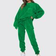 thumbnail image 2 of RKSTN Ensemble 2 Pcs pour Femmes Mode Automne Couleur Unie Pull avec Poches Survêtements Col Rond Hauts de Sport et Pantalons Longs, 2 of 8