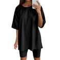 thumbnail image 1 of Ketyyh-chn99 Ensemble Détente 2 Pcs pour Femmes Shorts en Lin Femme Manches Courtes Col Rond Pyjama Tenue de Nuit Ensemble 2 Pcs Noir,P, 1 of 5
