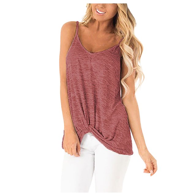 Timegard Camisoles pour Femmes Col Rond Bretelles Spaghetti Nœud Confortable Chic Décontracté Sans Manches Hauts Blouse