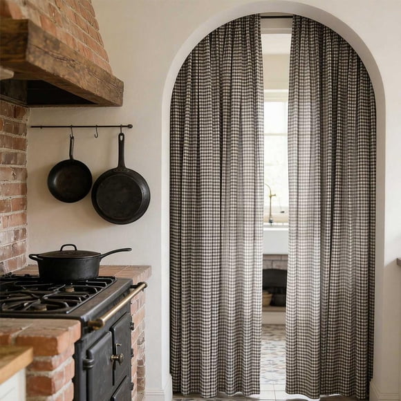 Outoloxit Brown Plaid Curtains, Semi Blackout Window Curtains for Bedroom Living Room, Soft Minimalist Drapes, Home Window Panel