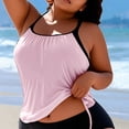 thumbnail image 5 of FAVIPT Women Plus Size 2 Piece Tankini Ruched Drawstring Tummy Control Bathing Suit Tropical Summer Beach Swimsuit Pink,XXXXL, 5 of 5