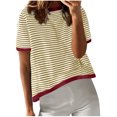thumbnail image 1 of FAIWAD T-Shirts d'Été pour Femmes, Coupe Ample, à Rayures, à Blocs de Couleur, Col Ras du Cou, Manches Courtes, Chandail Tendance, 1 of 6