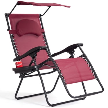 Patiojoy Recling Zero Gravity Chair with Drink Tray & Sunshade, Wine