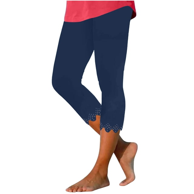 Pantalons Capris pour Femmes Jambe Droite Coupe Jambe Taille Régulière Polyester Pantalons Capris d'Été pour Femmes Pantalons Capris Style C-166 Bleu Marine TG