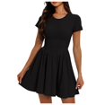 thumbnail image 1 of TJAZFJPA Robes de Plage pour Invitées de Mariage pour Femmes Femmes Été Col Rond Manches Courtes Robes Trapèze Taille Basse Plissée Évasée T-Shirt Robe Courte Robes Mini Robes Sans Bretelles pour Femmes Robe Vert Foncé, 1 of 8