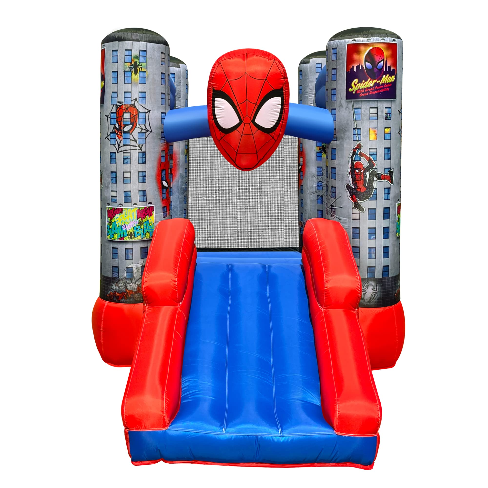 Funormous Disney Spider-Man Outdoor Inflatable Bounce House with Slide, Plus Heavy Duty Air Blower with GFCI for Kids Ages 3-8 Years