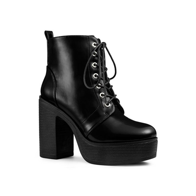 Unique Bargains Bottes de Combat à Plateforme à Talon Épais à Fermeture Éclair pour Femmes